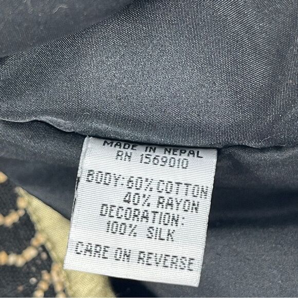 Yak Magik Jacket Embroidered Beaded Silk Women's Size S Blanket Coat Black Tan - Picture 7 of 10